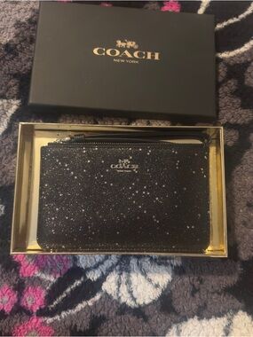 Coach Black Glitter Star Zip Wristlet